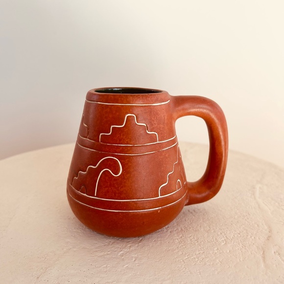VINTAGE GEOMETRIC DESIGNED POTTERY MUG SOUTHWESTERN MAYAN NATIVE‎ AMERICAN VIBE - Picture 1 of 8